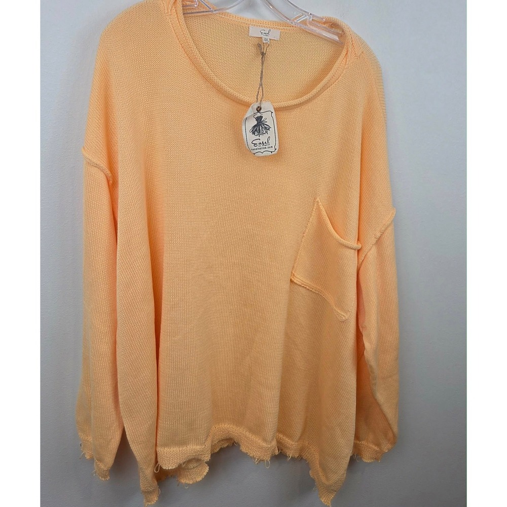 Easel Orange Distressed Knit Sweater Womens 2X New Boho